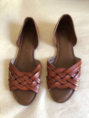 Brown Braided Leather Sandals